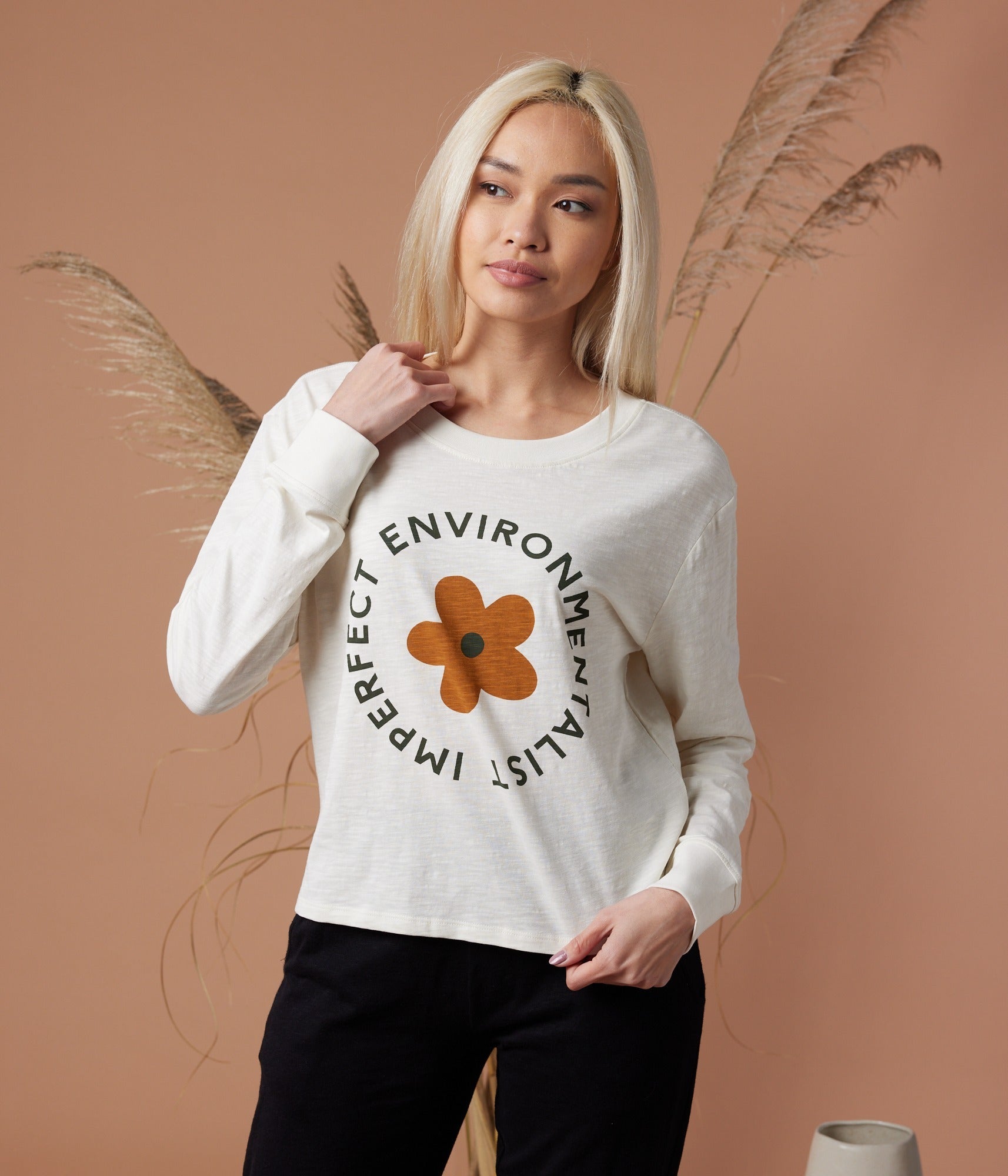 Imperfect Flower Long Sleeve Tee - Stone