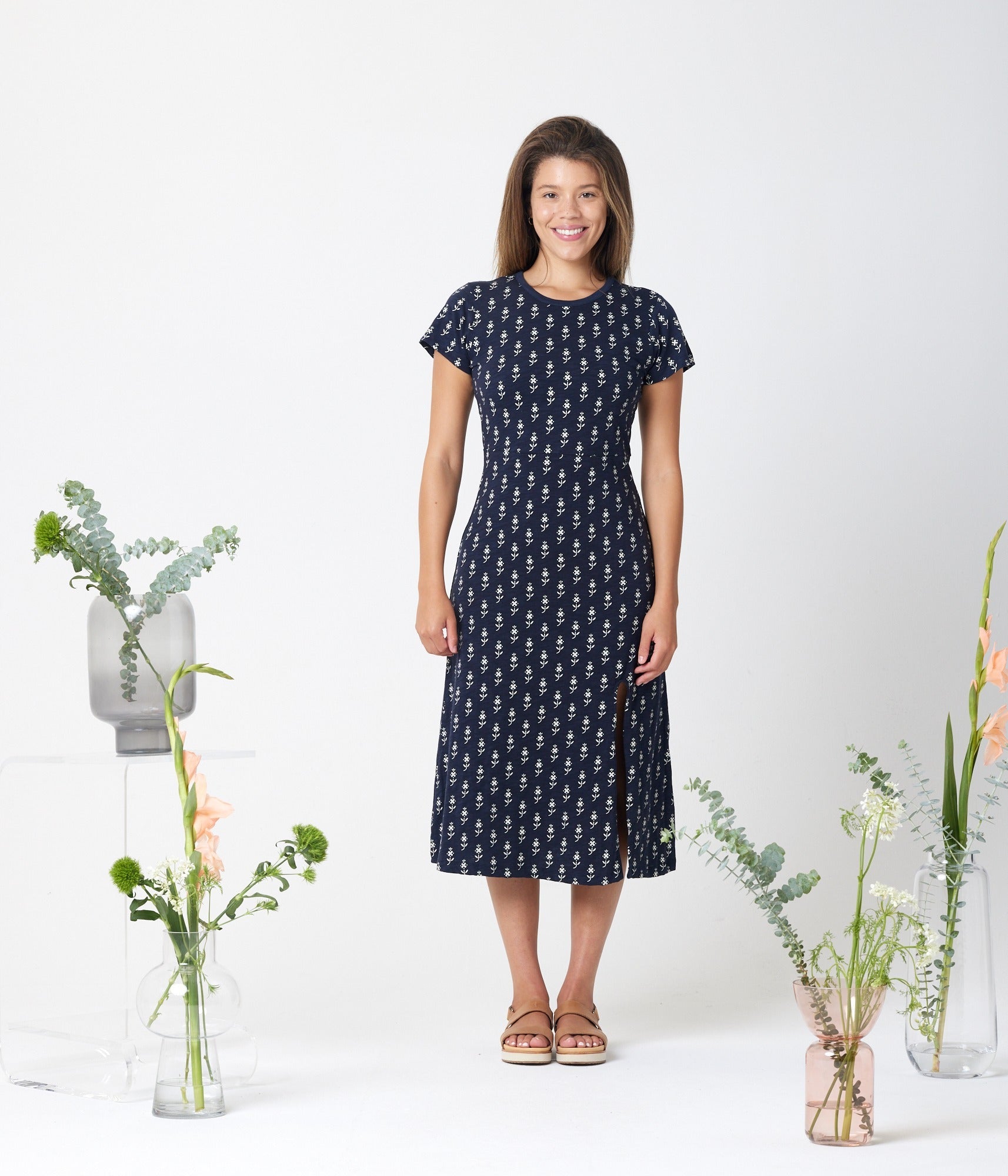 Claudia Dress - Dark Blue Floral