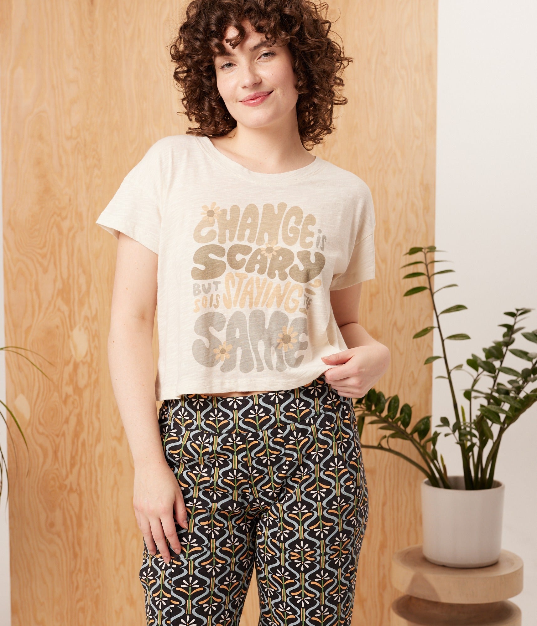 Change Is Scary Crop Tee - Stone