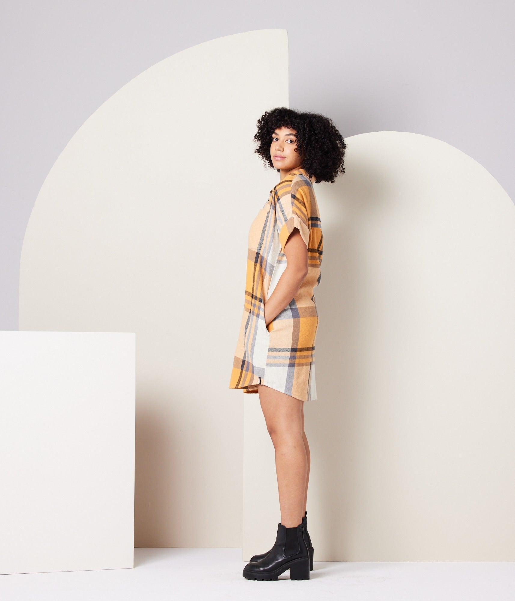 Amaris Dress - Apricot Plaid