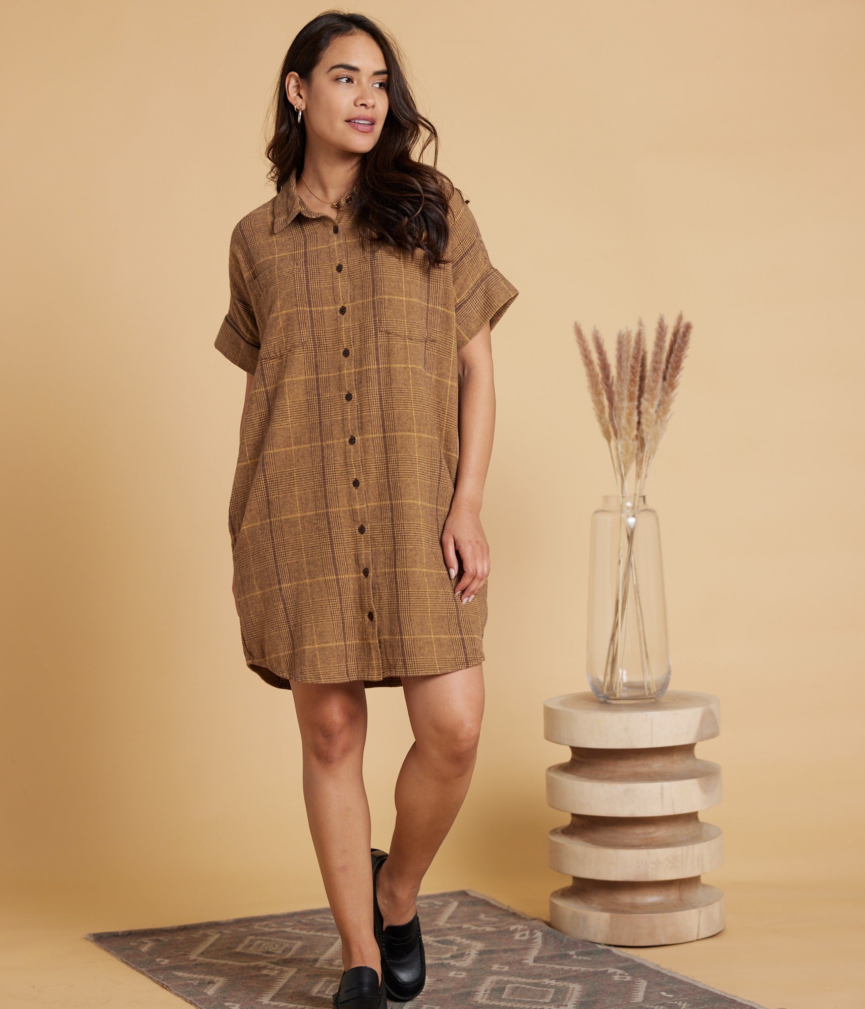 Amaris Dress - Bronze Plaid