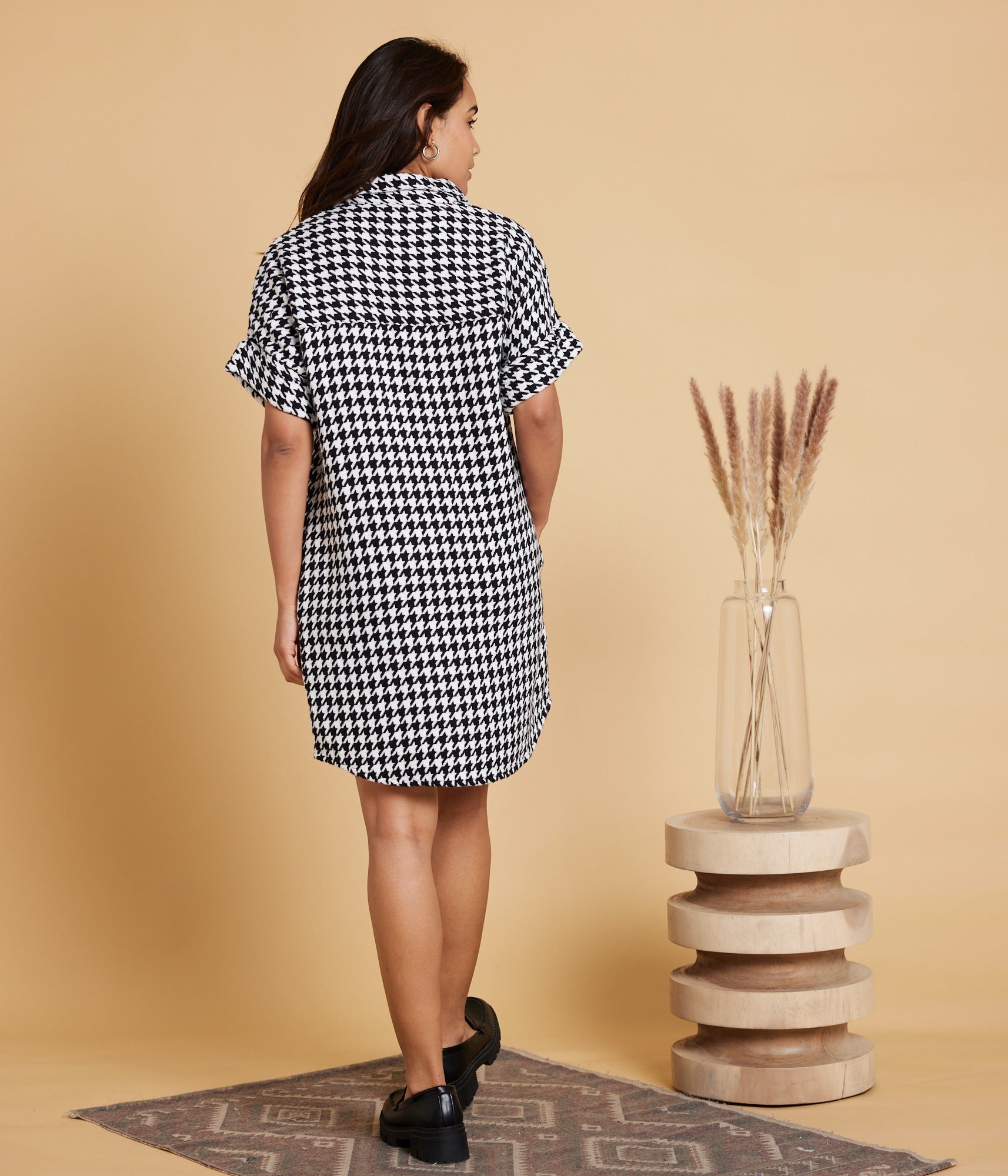 Amaris Dress - Houndstooth Black/Pearl