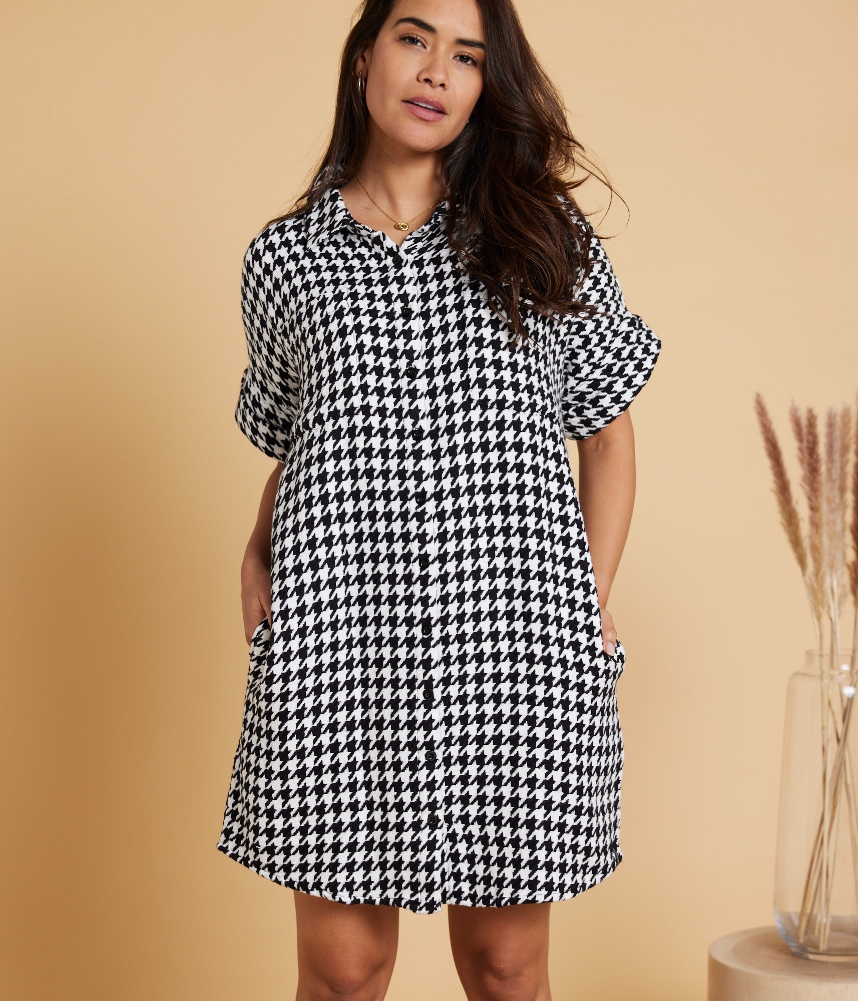 Amaris Dress - Houndstooth Black/Pearl